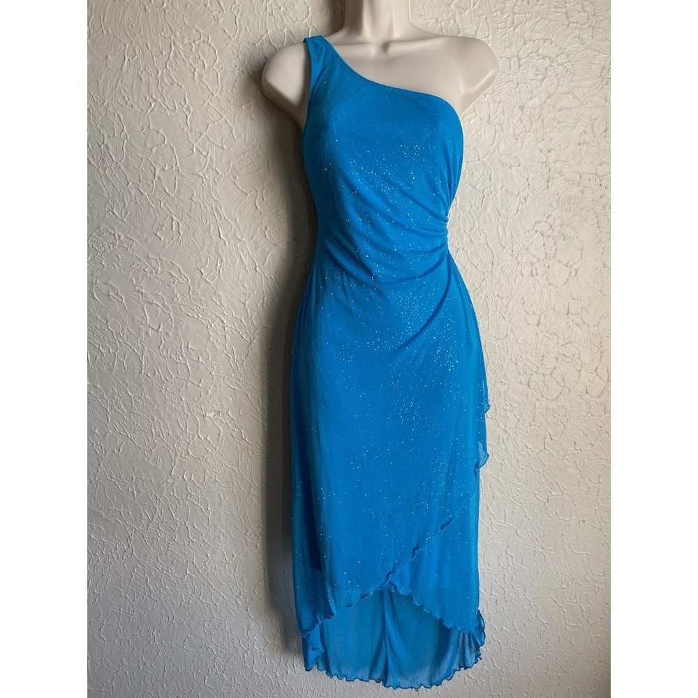 Y2K 90s VTG Rocket Candy Fairy Blue Babydoll Asymmetrical Prom Formal Dress SZ M